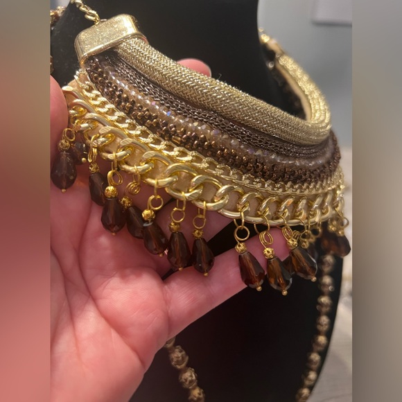 AMAZING NECKLACE SET!! Brown vintage Bib statement EVERYTHING!!! - Picture 4 of 6